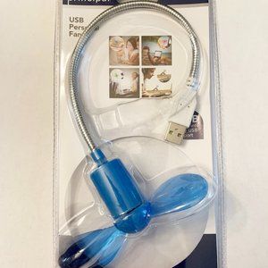 NWT Principal USB Desk Computer Adjustable Neck Personal Fan Blue